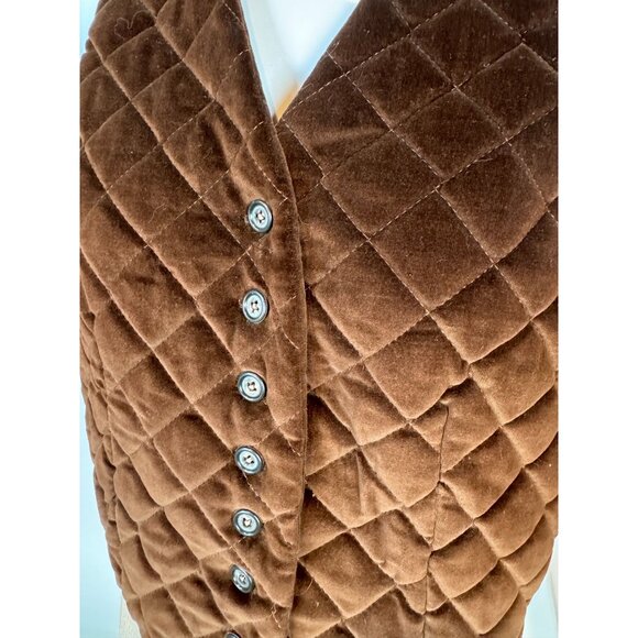 Vintage Brown Quilted Velvet Button-Up Vest Womens - Picture 3 of 16